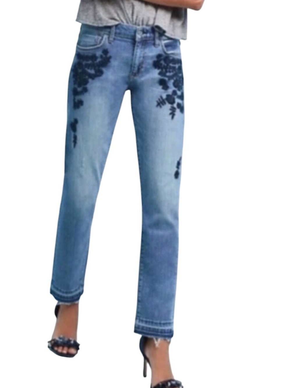 Pilcro Anthropologie Embroidered Raw Hem Boyfriend Jeans